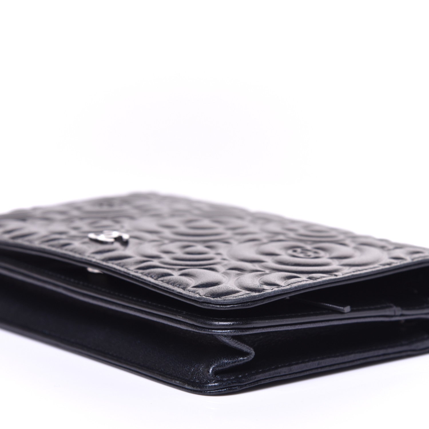 Chanel Goatskin Camellia Embossed Wallet on Chain WOC Black 8 of 9