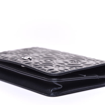 Chanel Goatskin Camellia Embossed Wallet on Chain WOC Black 8 of 9