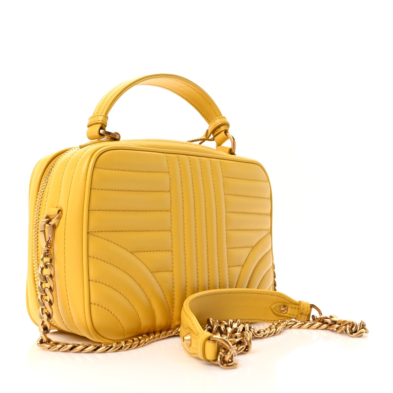 Prada Soft Calfskin Impunture Diagramme Top Handle Chain Crossbody Bag Soleil 3 of 10