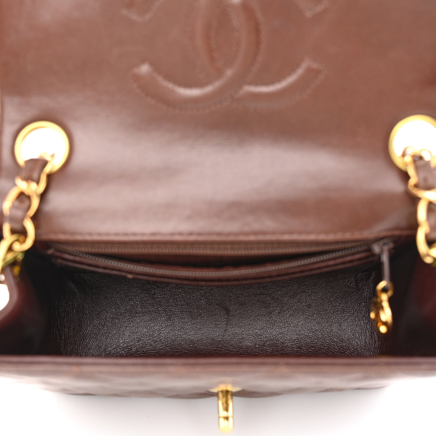 Lambskin Quilted Mini Square Flap Dark Brown