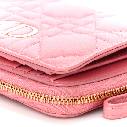 Christian Dior Grained Calfskin Supple Cannage Caro Compact Zipped Wallet Pink 9 of 10