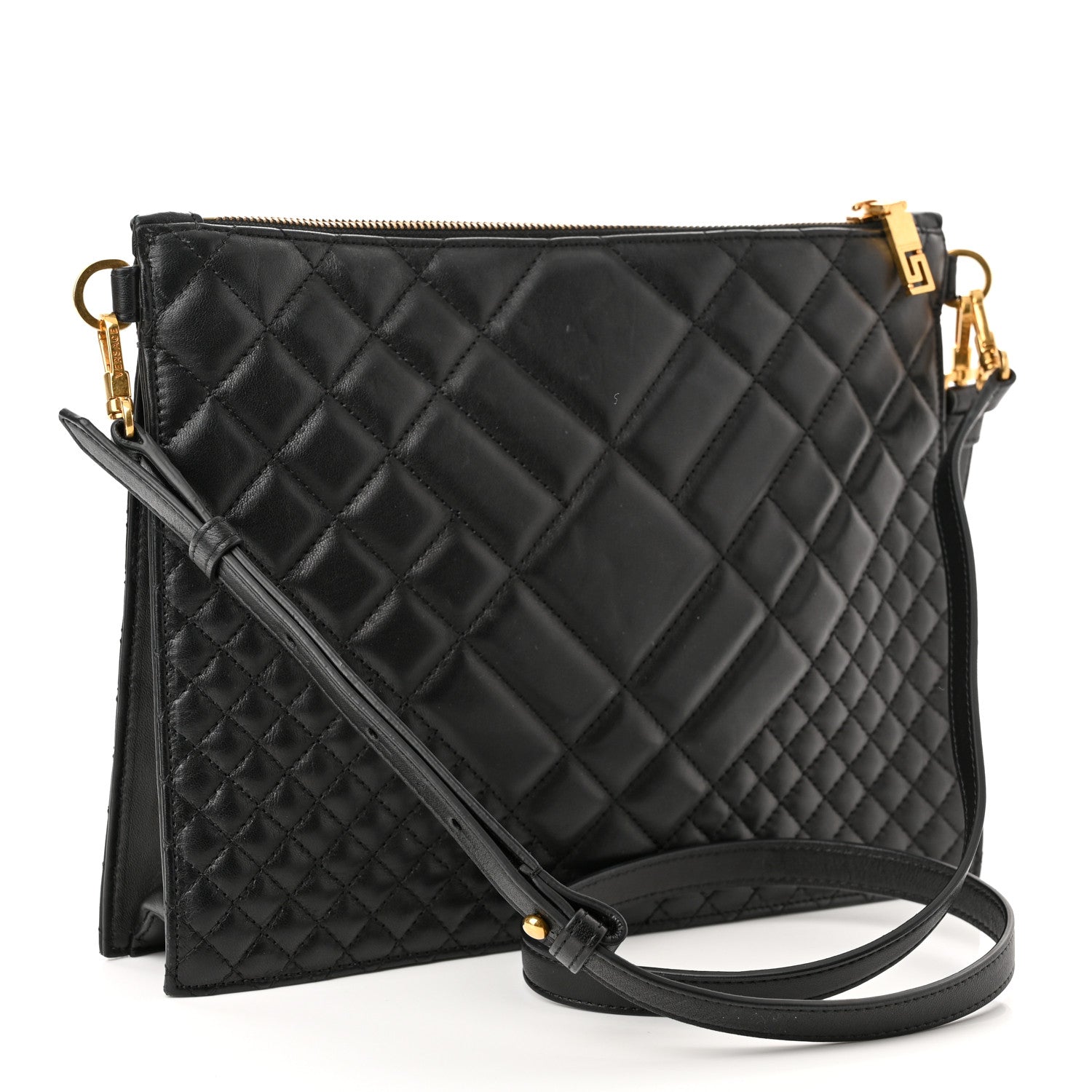 Versace Calfskin Quilted Large Tribute Icon Crossbody Pouch Black 3 of 9