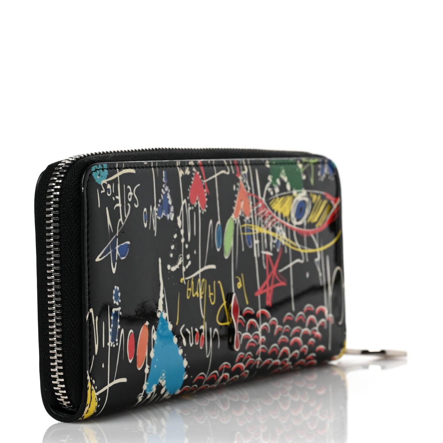 Patent Loubitag Graffiti Panettone Zip Wallet Black
