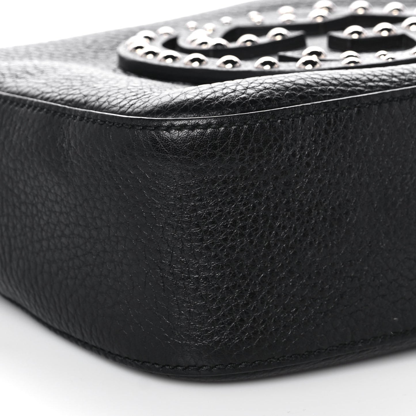 Pebbled Calfskin Studded Small Soho Disco Bag Black