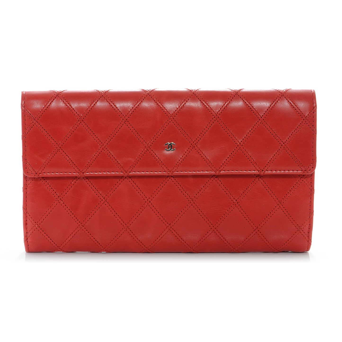 Diamond Stitched Long Flap Wallet Red