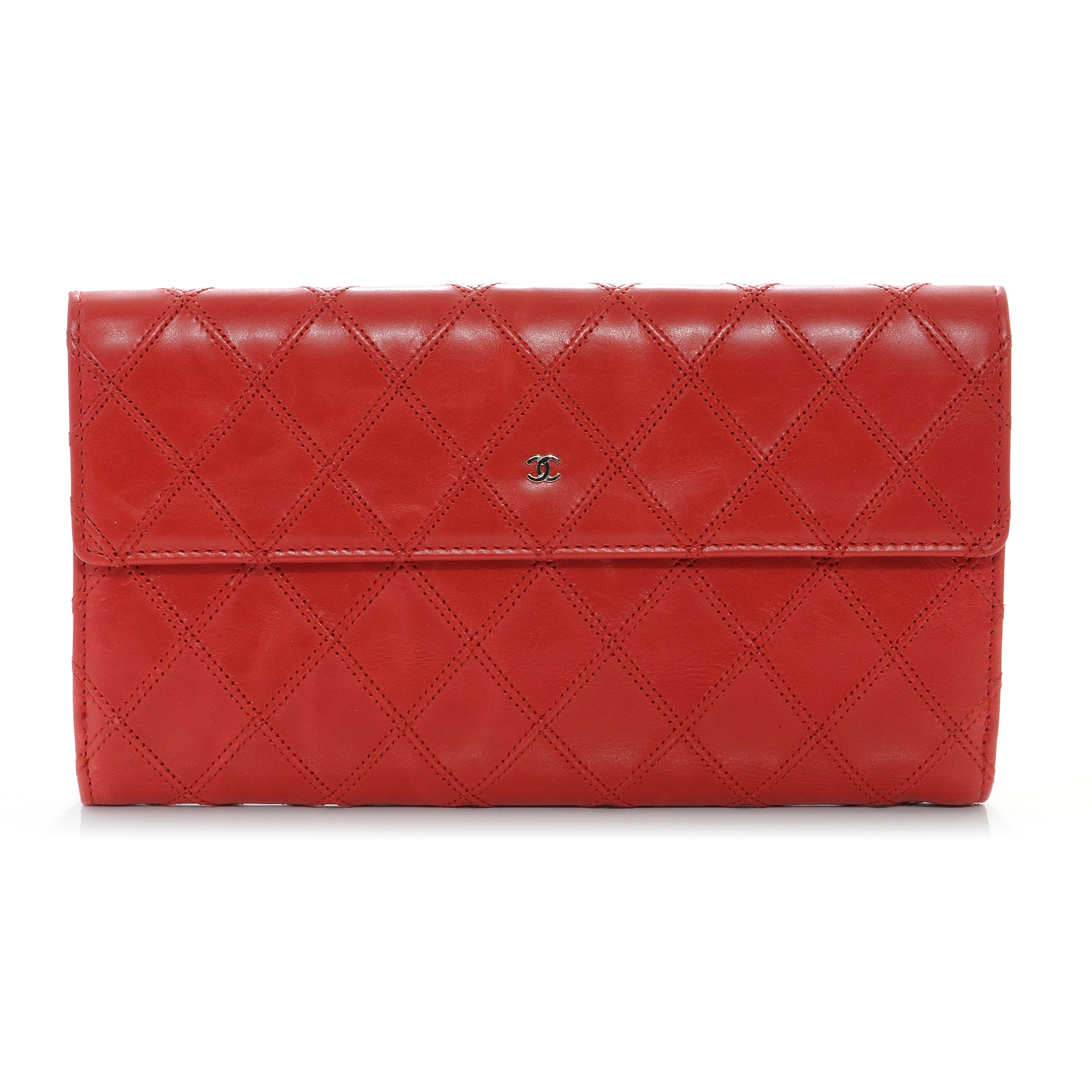 Chanel Diamond Stitched Long Flap Wallet Red 1 of 9