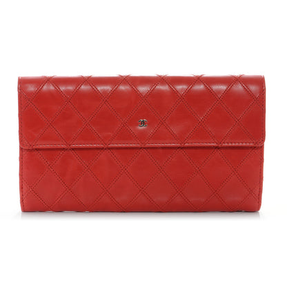 Chanel Diamond Stitched Long Flap Wallet Red 1 of 9