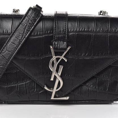 Saint Laurent Calfskin Crocodile Embossed Baby Monogram Classic Chain Bag Black 9 of 9