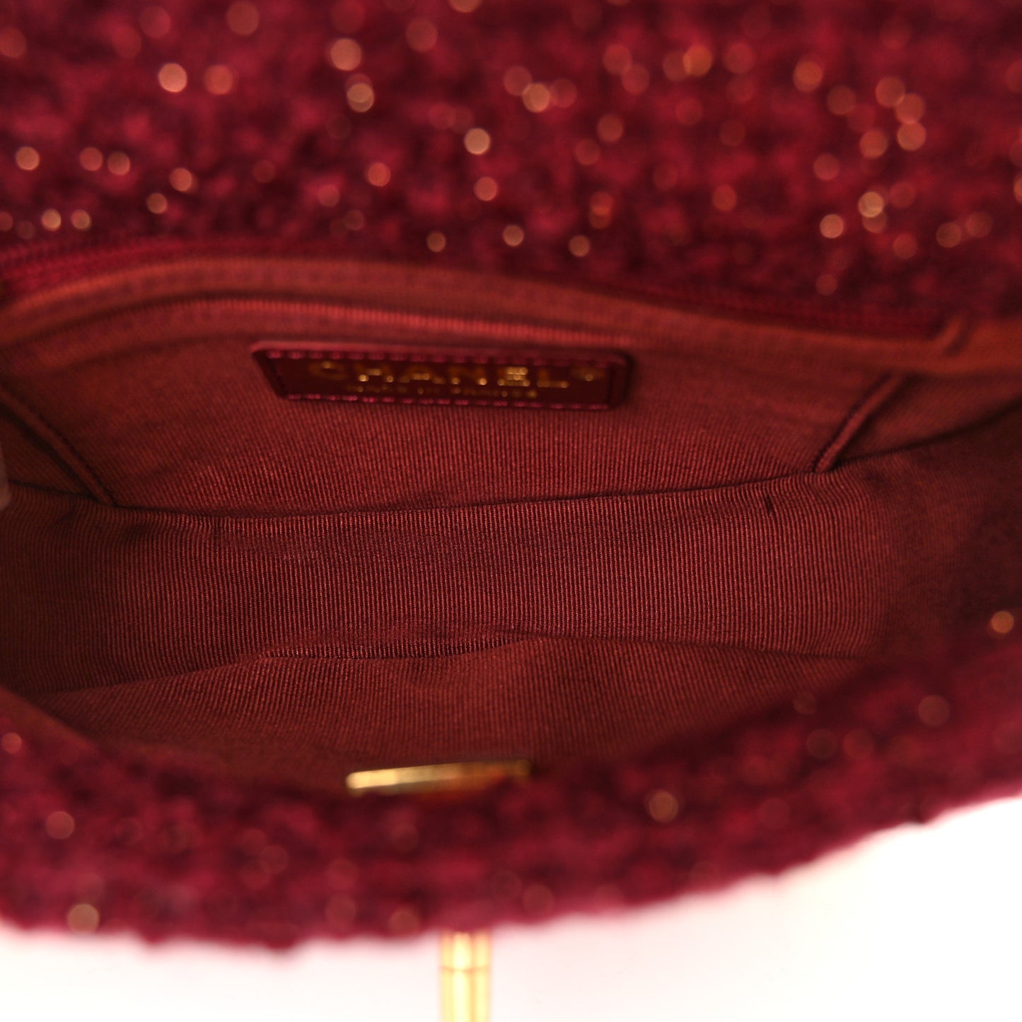 Tweed Shearling Quilted Messenger Flap Burgundy