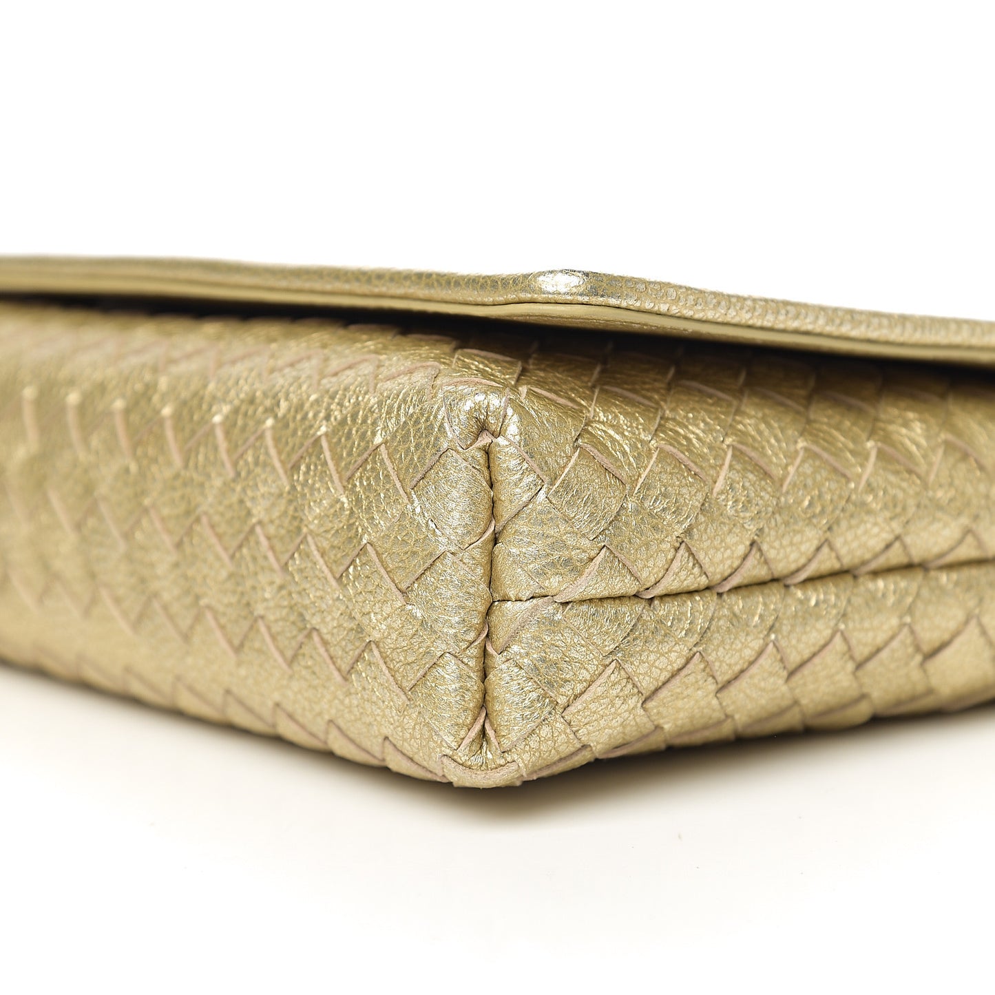 Metallic Goatskin Intrecciato Clutch Crossbody Gold