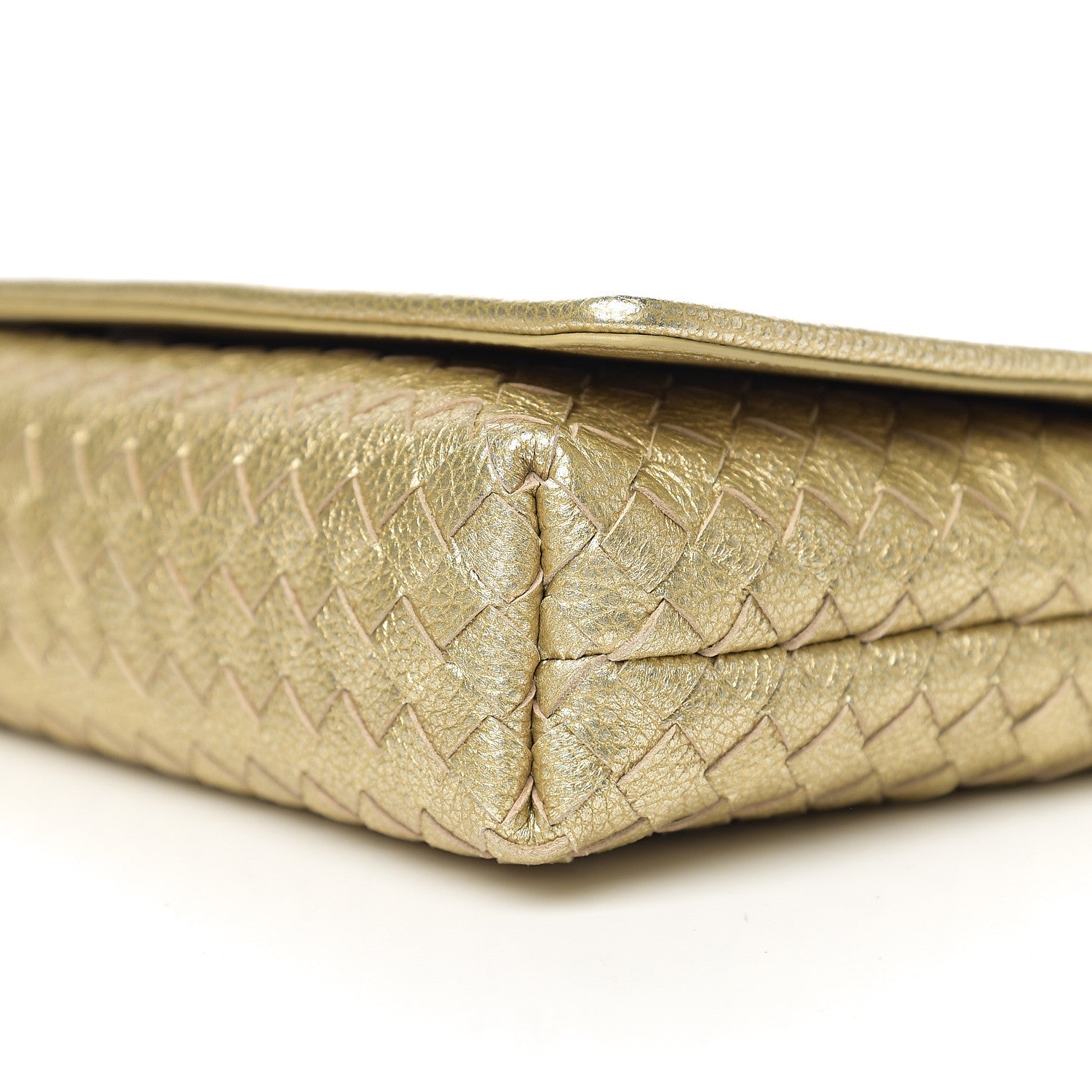 Bottega Veneta Metallic Goatskin Intrecciato Clutch Crossbody Gold 7 of 7