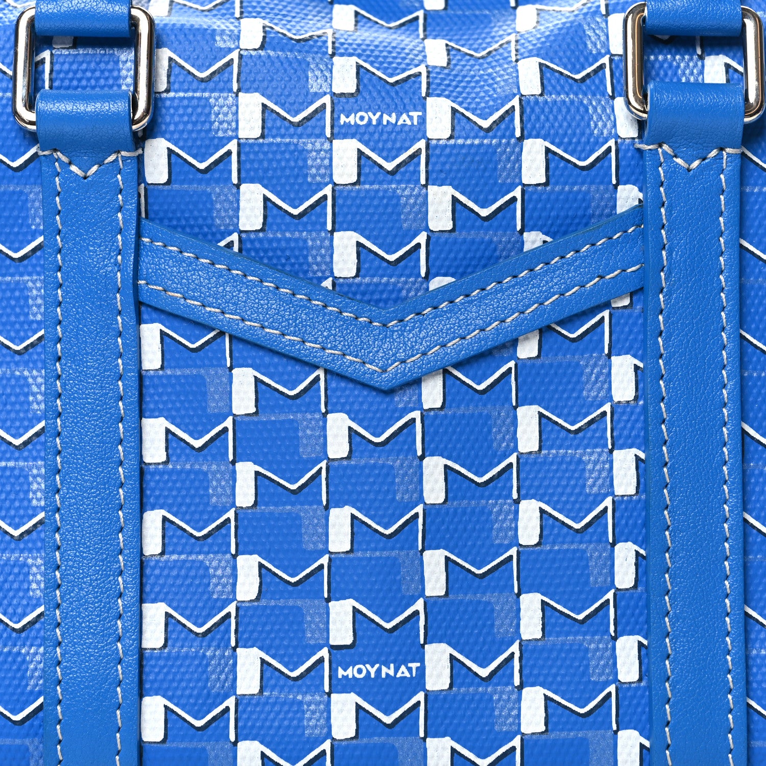 Moynat Grained Calfskin Canvas Crossbody Blue 8 of 11