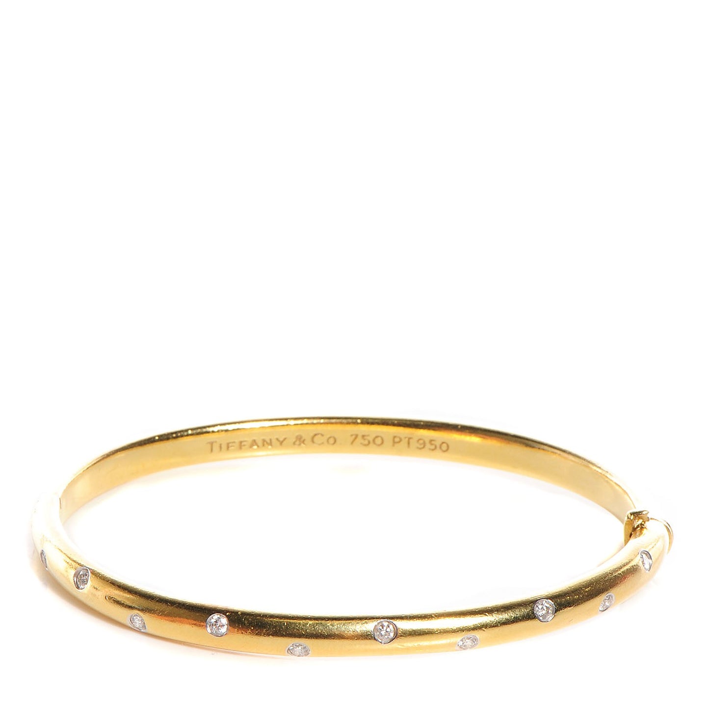 18K Yellow Gold Platinum Diamond 4.5mm Etoile Bangle Bracelet