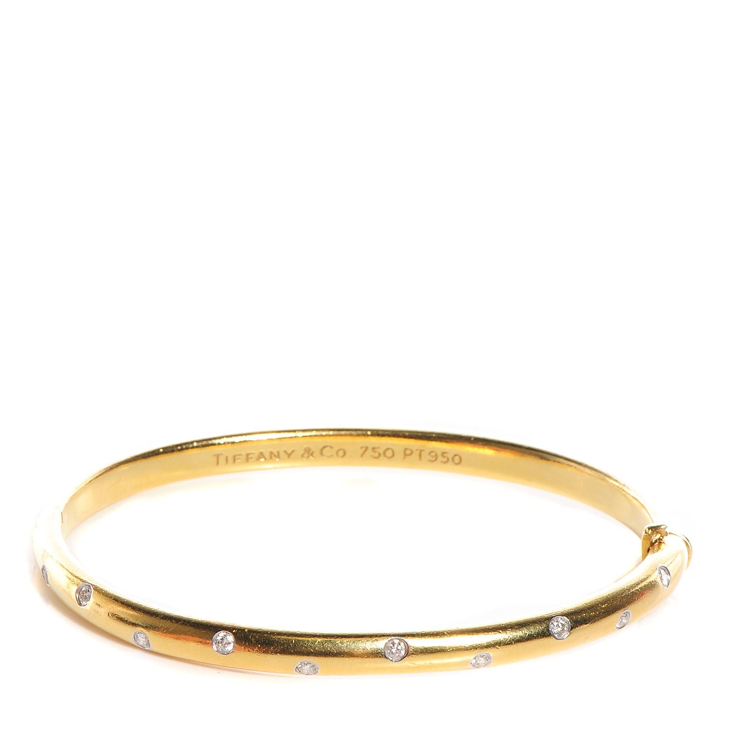 Tiffany 18K Yellow Gold Platinum Diamond 4.5mm Etoile Bangle Bracelet 1 of 5