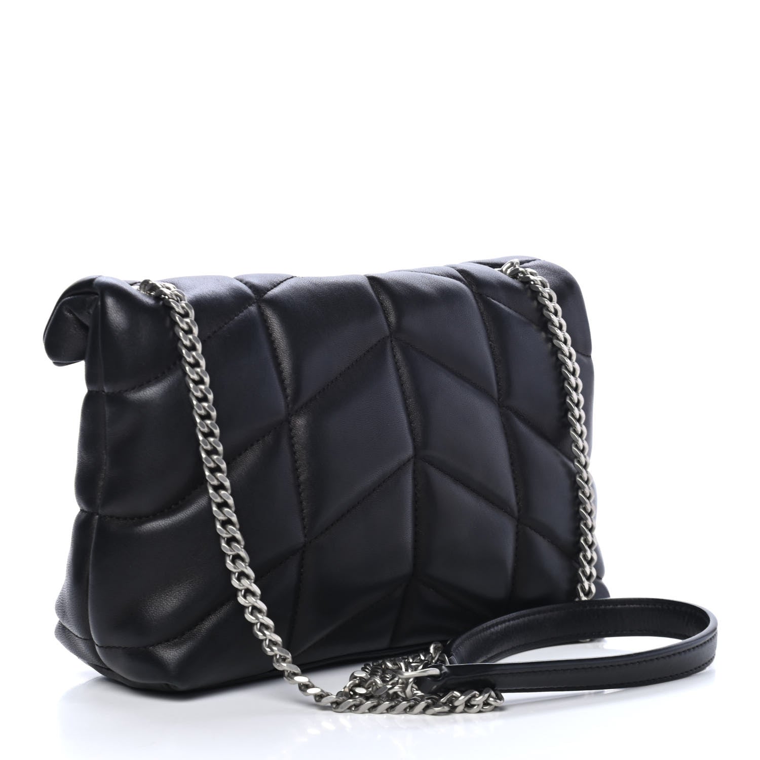 Saint Laurent Lambskin Quilted Toy Loulou Puffer Monogram Chain Satchel Black 2 of 4