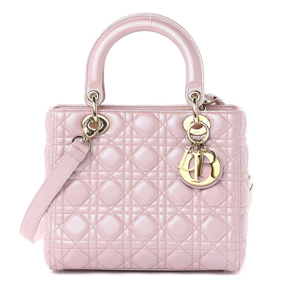 Christian Dior Pearly Lambskin Cannage Medium Lady Dior Lotus 1 of 15