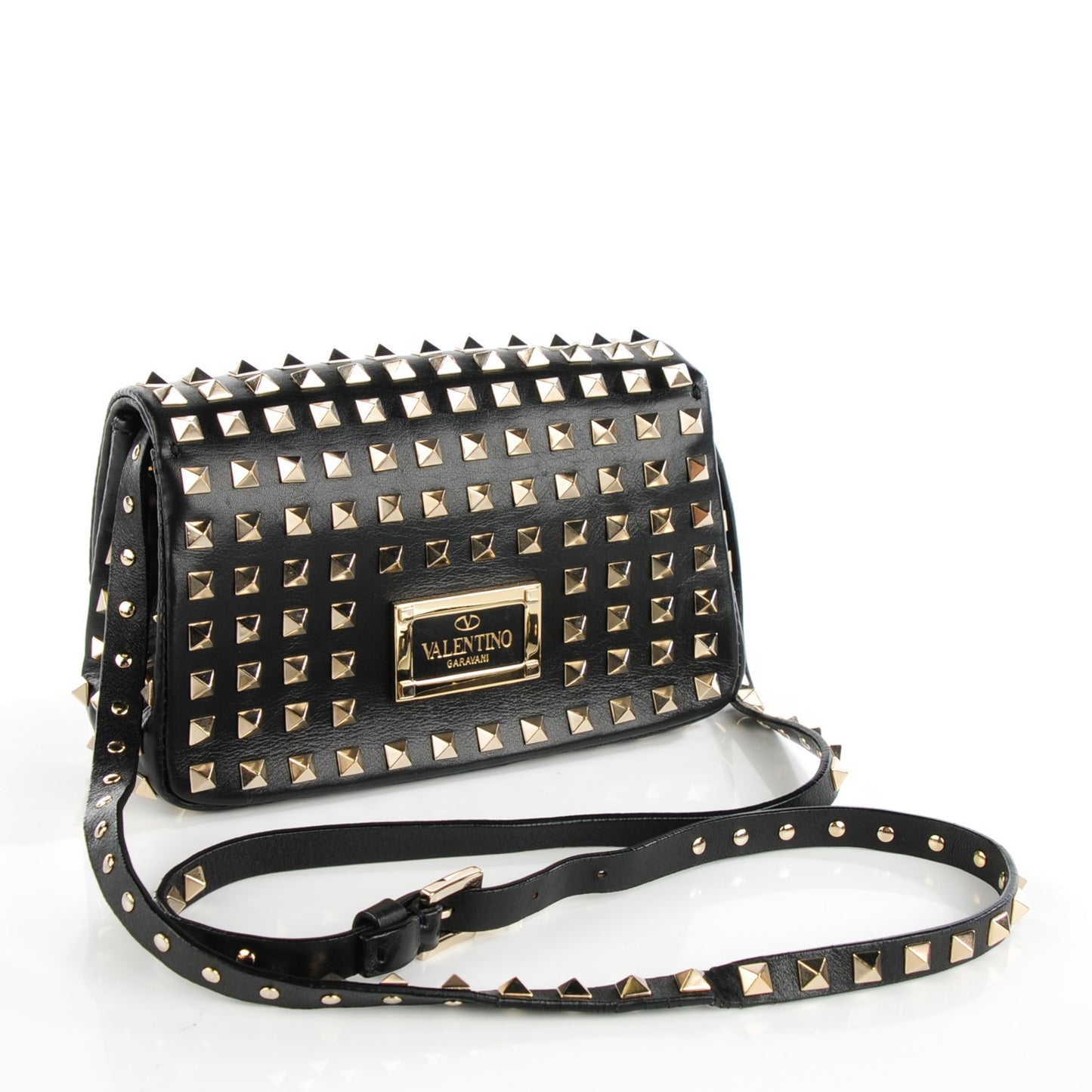 Vitello Mini Rockstud All Over Flap Saddle Crossbody Bag Black