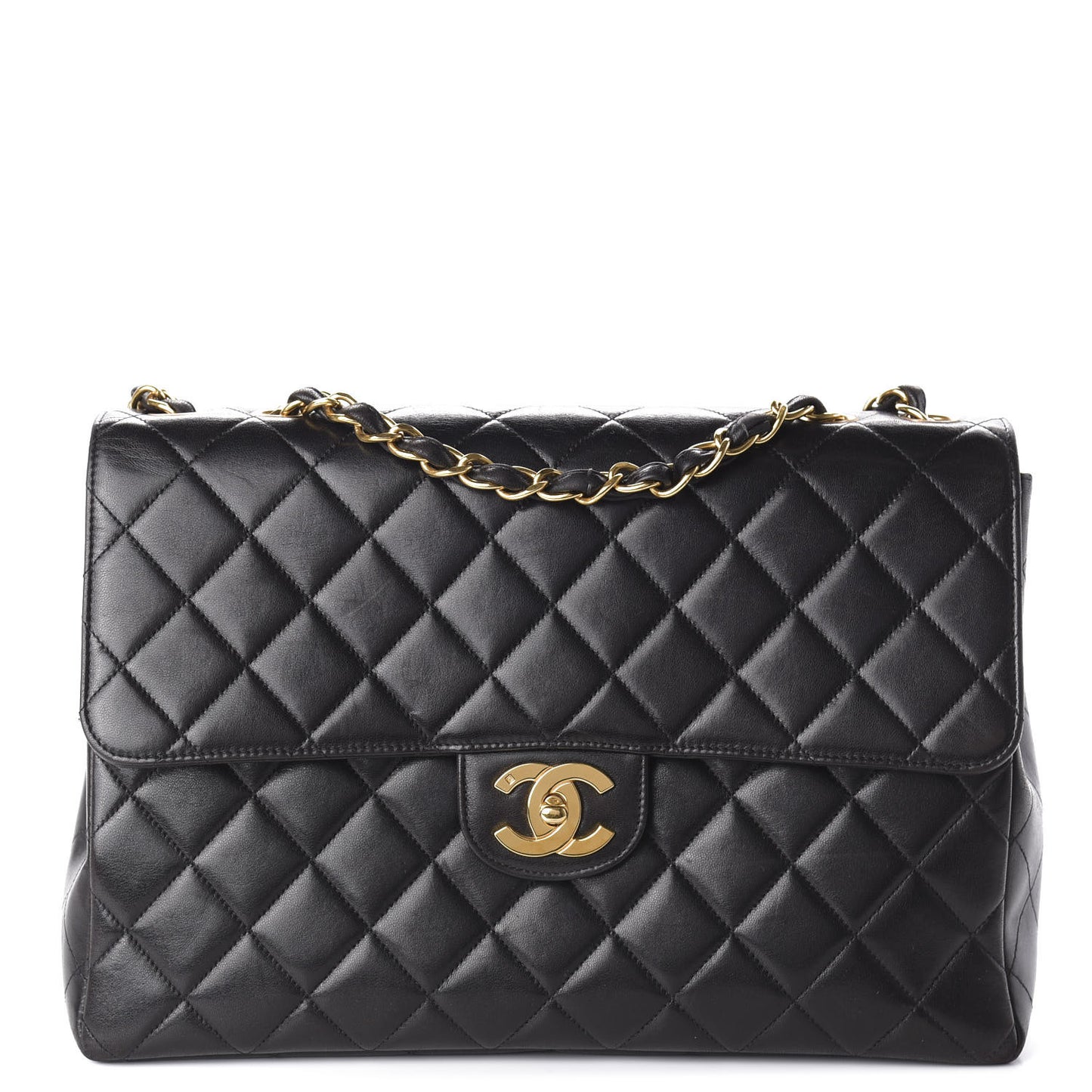 Lambskin Quilted Jumbo Single Flap Black