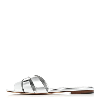 Saint Laurent Metallic Calfskin Nu Pied 05 Slide Sandals 39.5 Silver 1 of 9