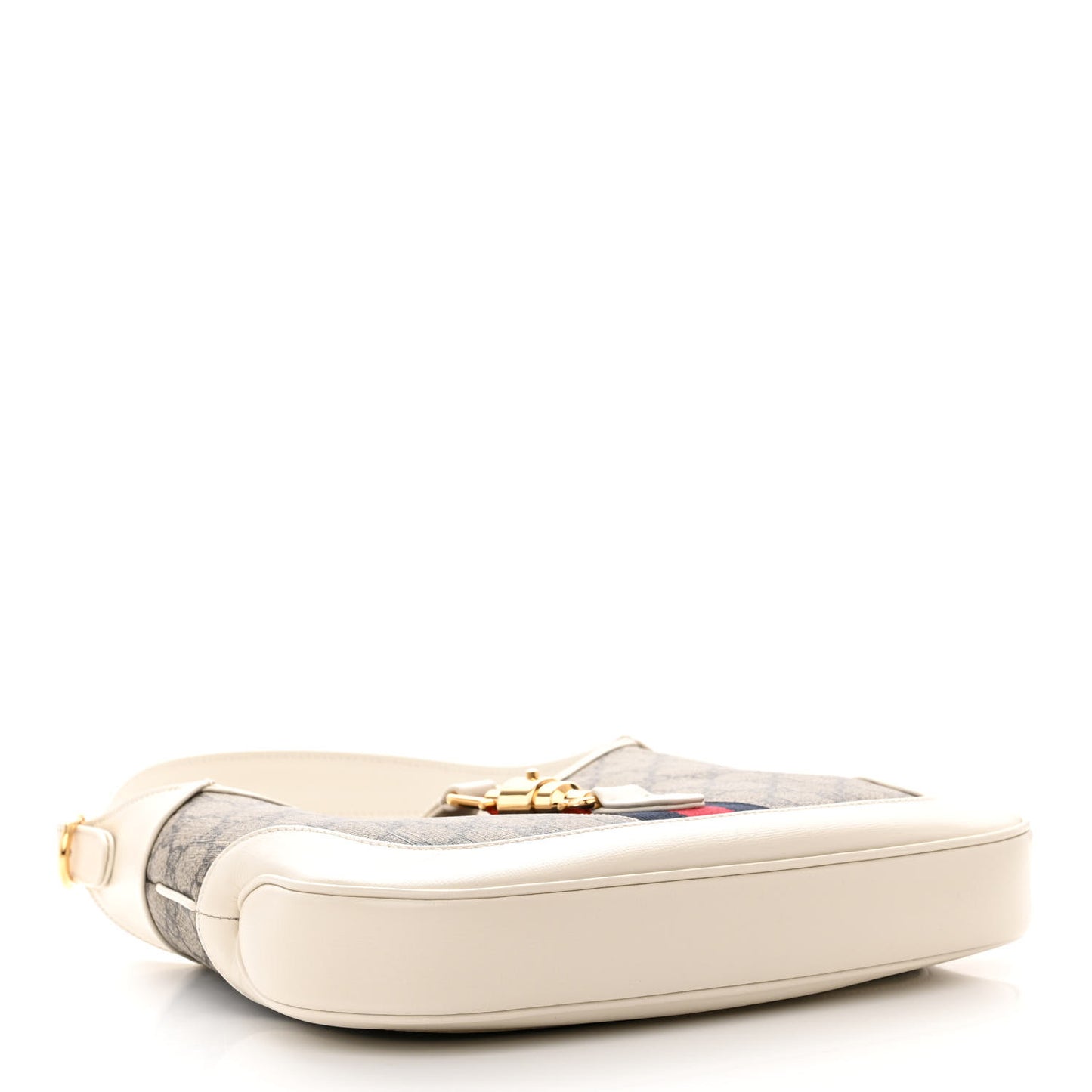 GG Supreme Monogram Azalea Calfskin Web Small Jackie 1961 Hobo Beige Ebony Mystic White