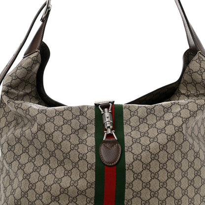 Gucci Tender GG Supreme Monogram Textured Dollar Calfskin Web Medium Jackie 1961 Crossbody Bag Beige Ebony New Acero 8 of 10