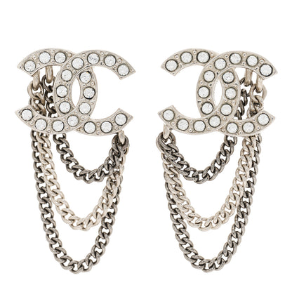 Chanel Crystal Chain CC Earrings Silver 1 of 3