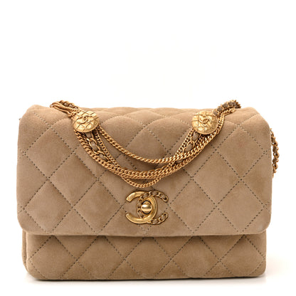 Chanel Suede Quilted Precious Buttons Flap Beige 1 of 11