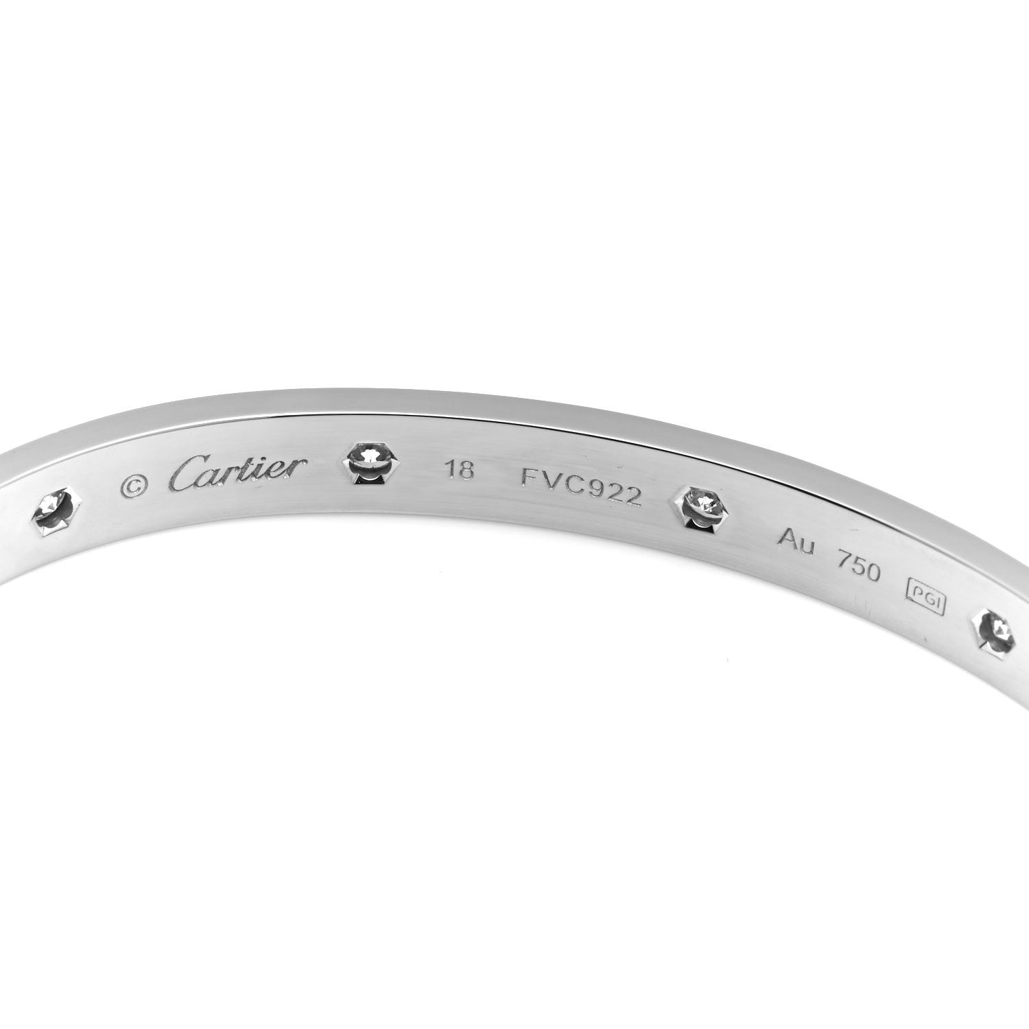 Cartier 18K White Gold 10 Diamond LOVE Bracelet 18 4 of 6