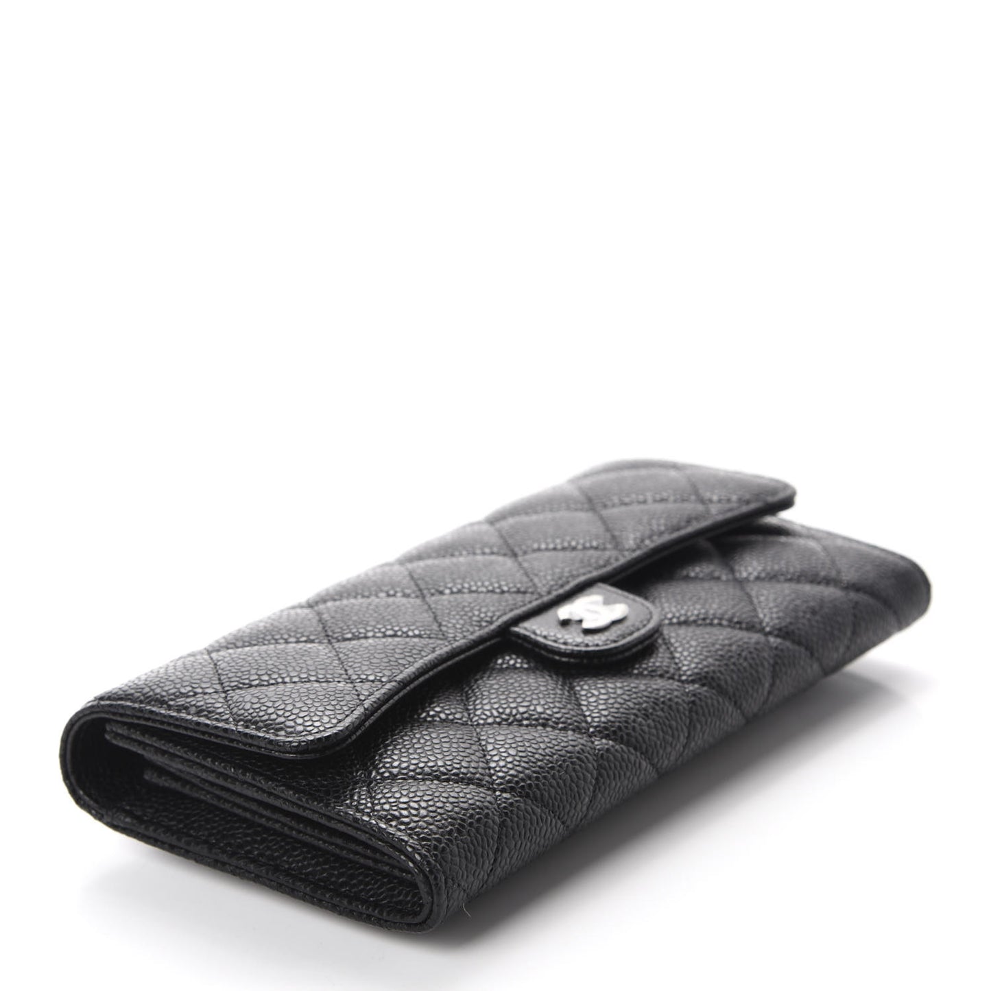 Caviar Quilted Large Gusset Flap Wallet Black