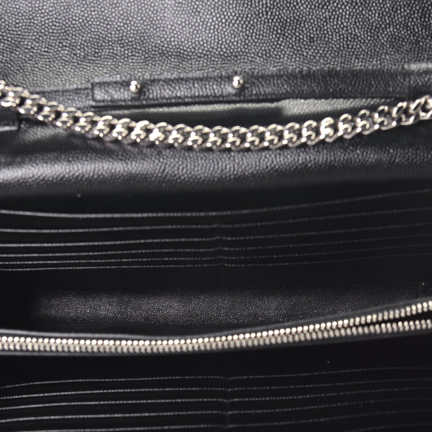 Saint Laurent Grain De Poudre Matelasse Chevron Monogram Chain Wallet Black 5 of 9