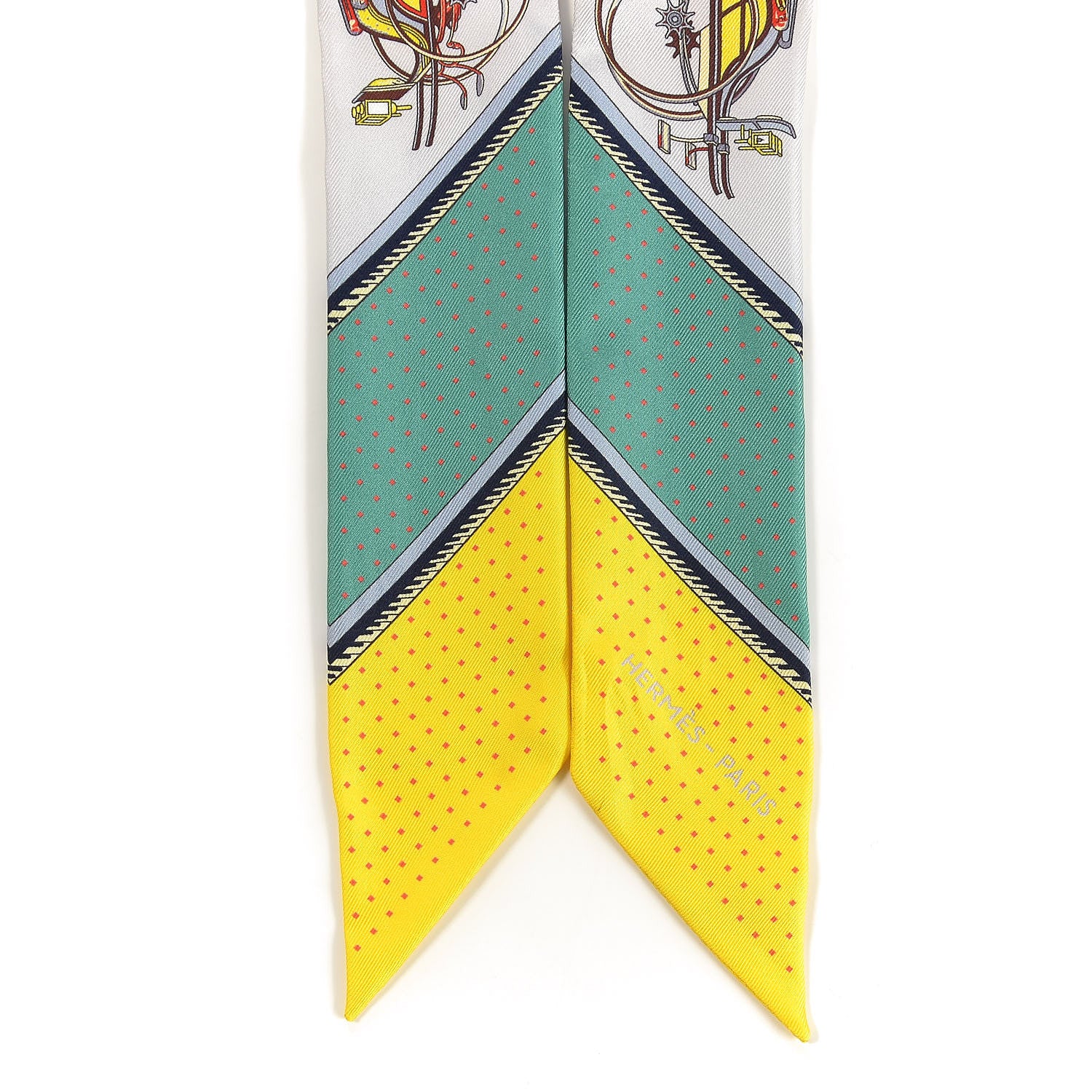Hermes Silk Les Voitures A Transformation Twilly Gris Perle Rouge Jaune Vif 5 of 5