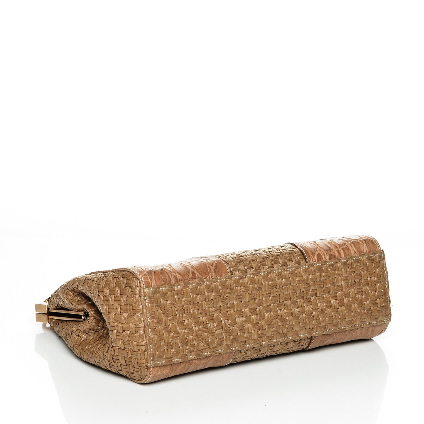 Straw Crocodile Woven Semitracolla Frame Bag Naturale