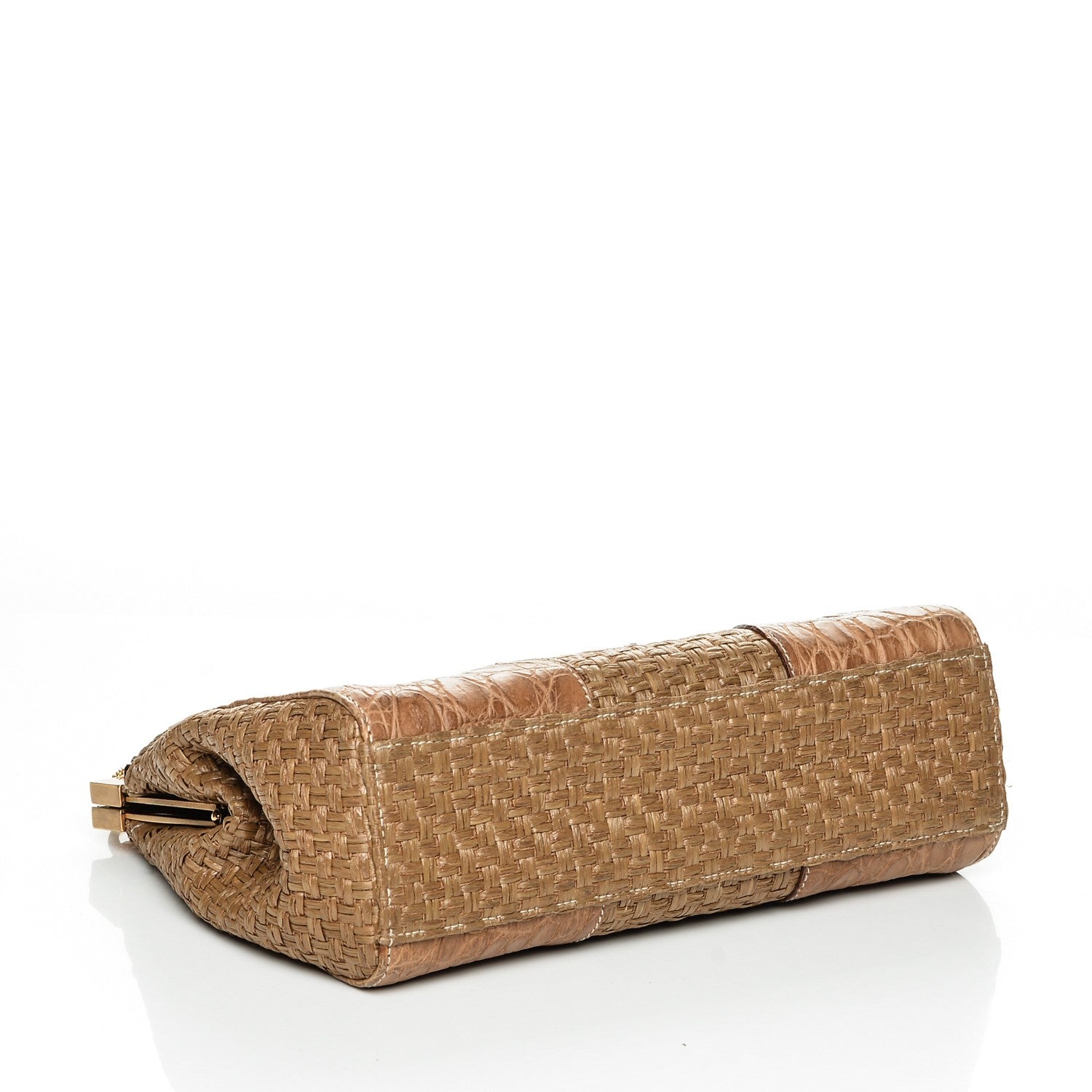Prada Straw Crocodile Woven Semitracolla Frame Bag Naturale 4 of 6