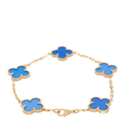 Van Cleef & Arpels 18K Yellow Gold Blue Agate 5 Motifs Vintage Alhambra Bracelet 2 of 5