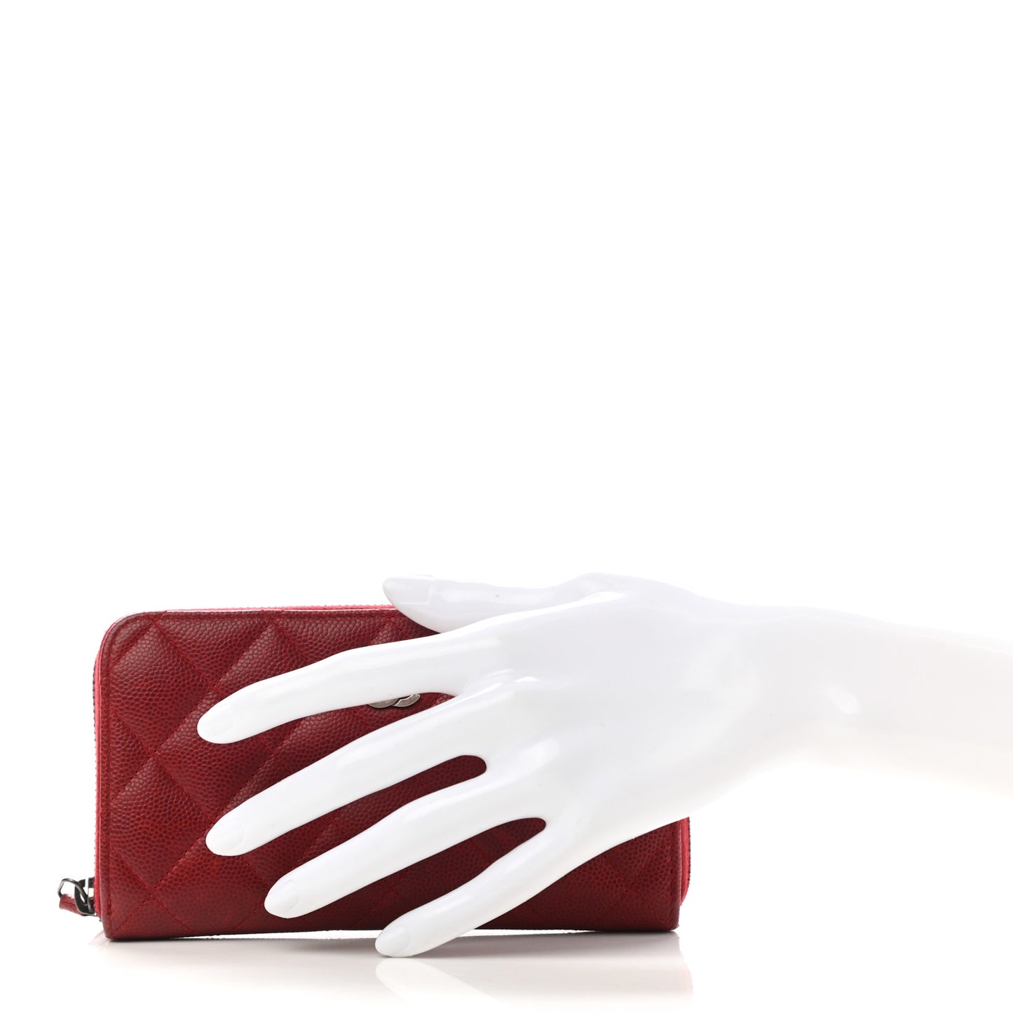Caviar Quilted Small Zip Around Wallet Dark Red