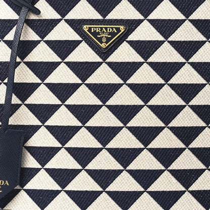 Prada Jacquard Saffiano Triangolo Symbole Embroidered Large Tote Baltico Talco 7 of 9