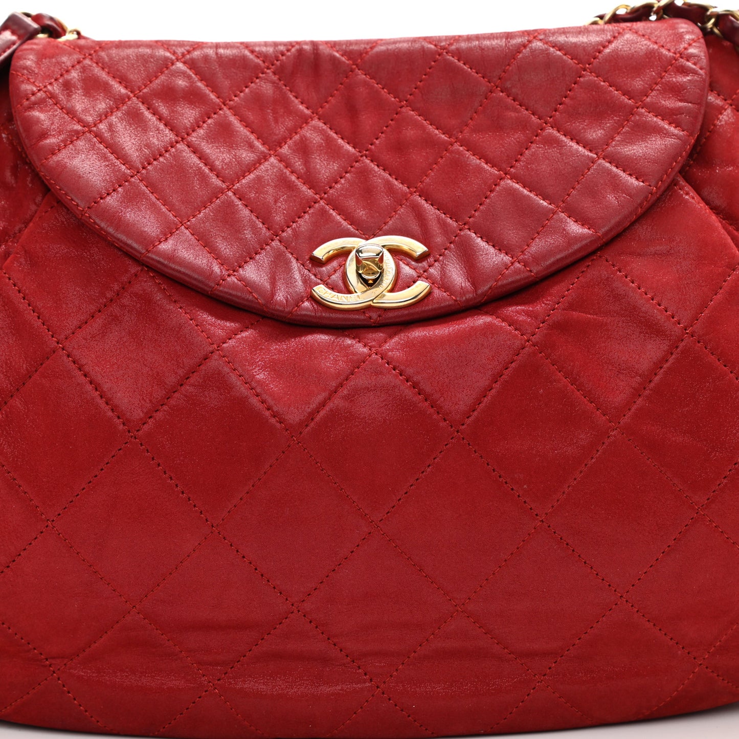 Iridescent Calfskin Chic Quilt Accordion Flap Bag Red