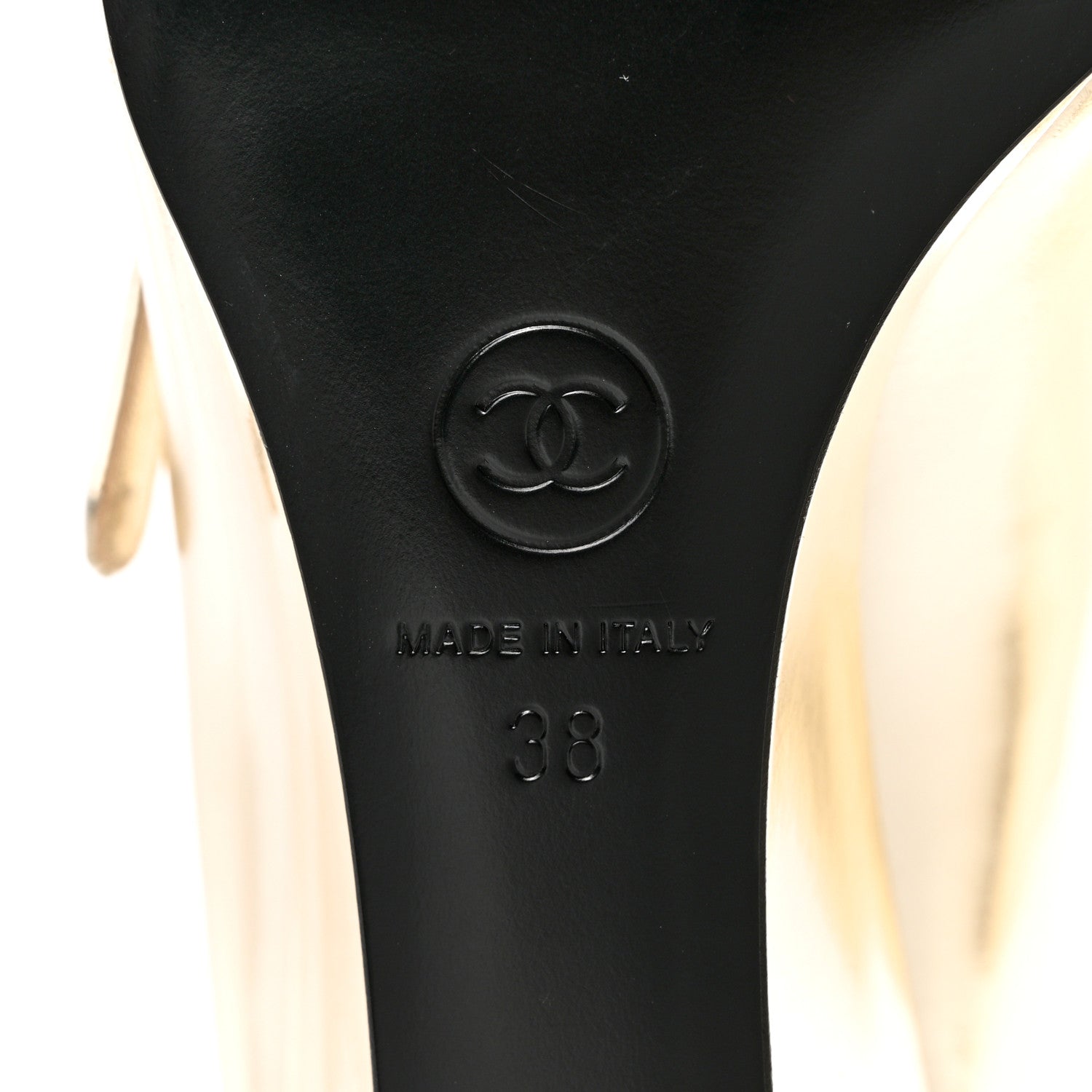 Chanel Laminated Calfskin Grosgrain Cap Toe CC Pointed Toe Wedge Pumps 38 Gold Black 8 of 9