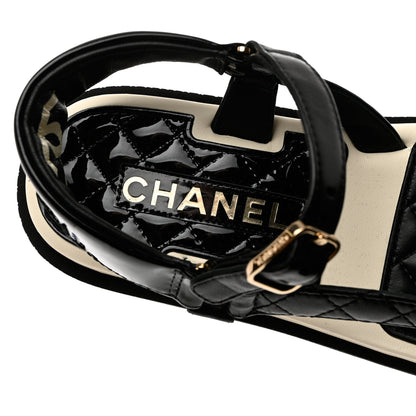 Chanel Lambskin Logo Platform Sandals 37 Black White 6 of 9