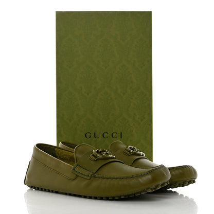 Gucci Soft Clove Calfskin Monochrome Mens Interlocking G Driver Loafers 11 Juniper Green 10 of 10