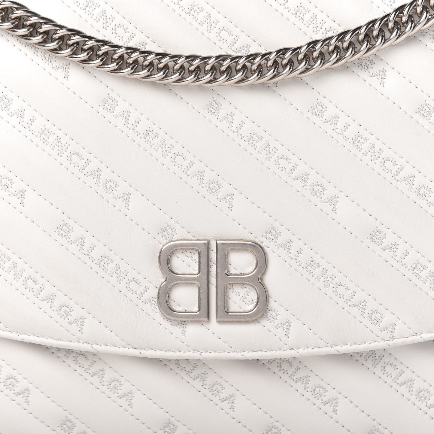 Calfskin Logo Matelasse Large BB Flap Chain Shoulder Bag White
