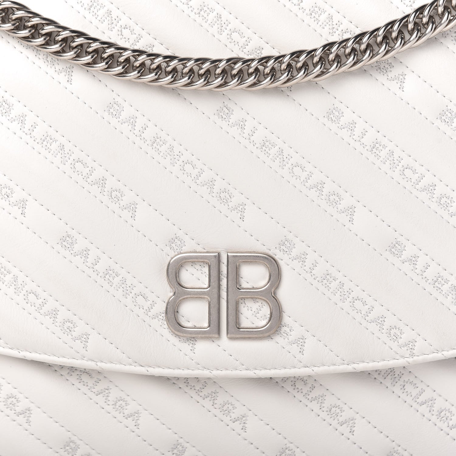 Balenciaga Calfskin Logo Matelasse Large BB Flap Chain Shoulder Bag White 10 of 12