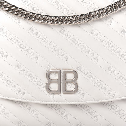Balenciaga Calfskin Logo Matelasse Large BB Flap Chain Shoulder Bag White 10 of 12