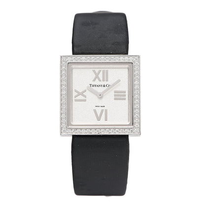 Tiffany 18K White Gold Satin Diamond Bezel 23mm Atlas Cocktail Quartz Watch 1 of 7