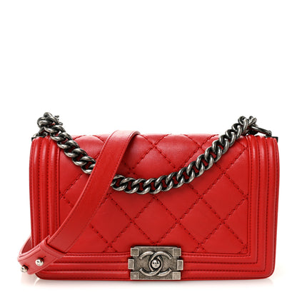 Chanel Calfskin Quilted Double Stitch Medium Boy Flap Red 1 of 12