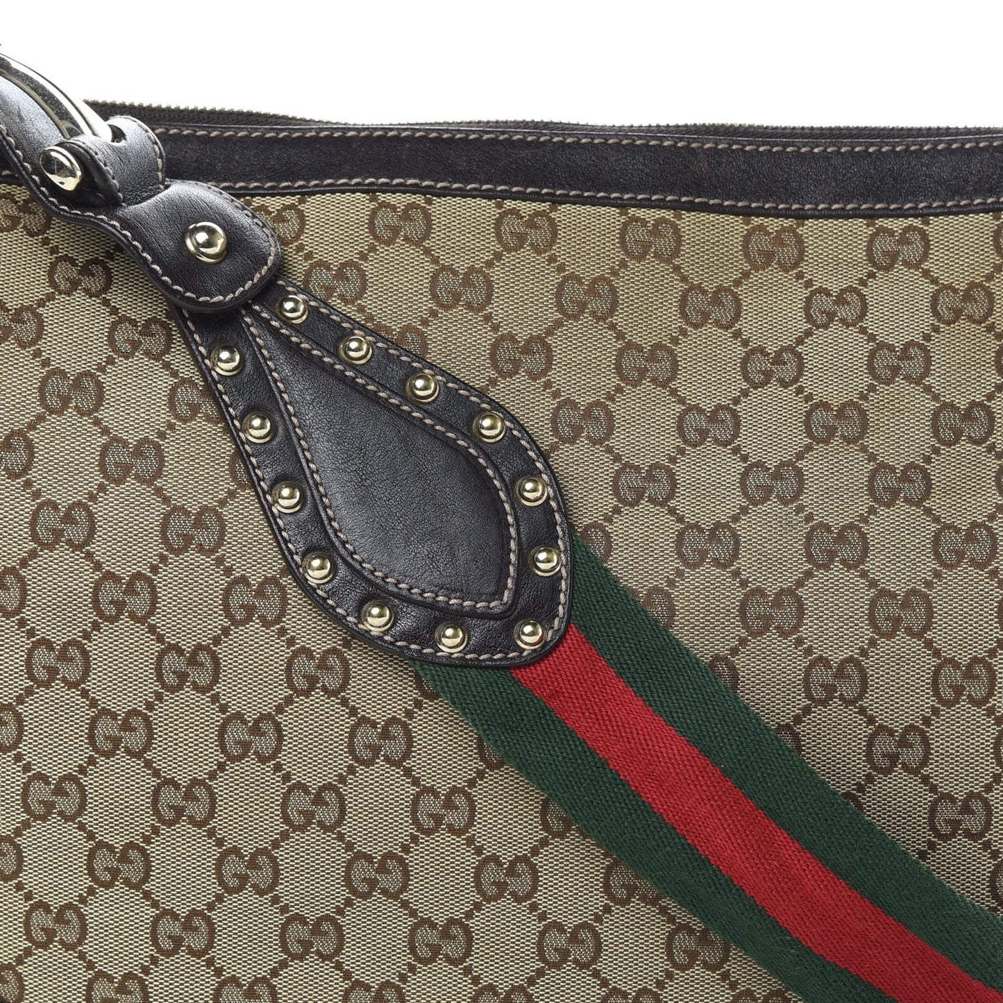 Monogram Web Studded Pelham Shoulder Bag Dark Brown