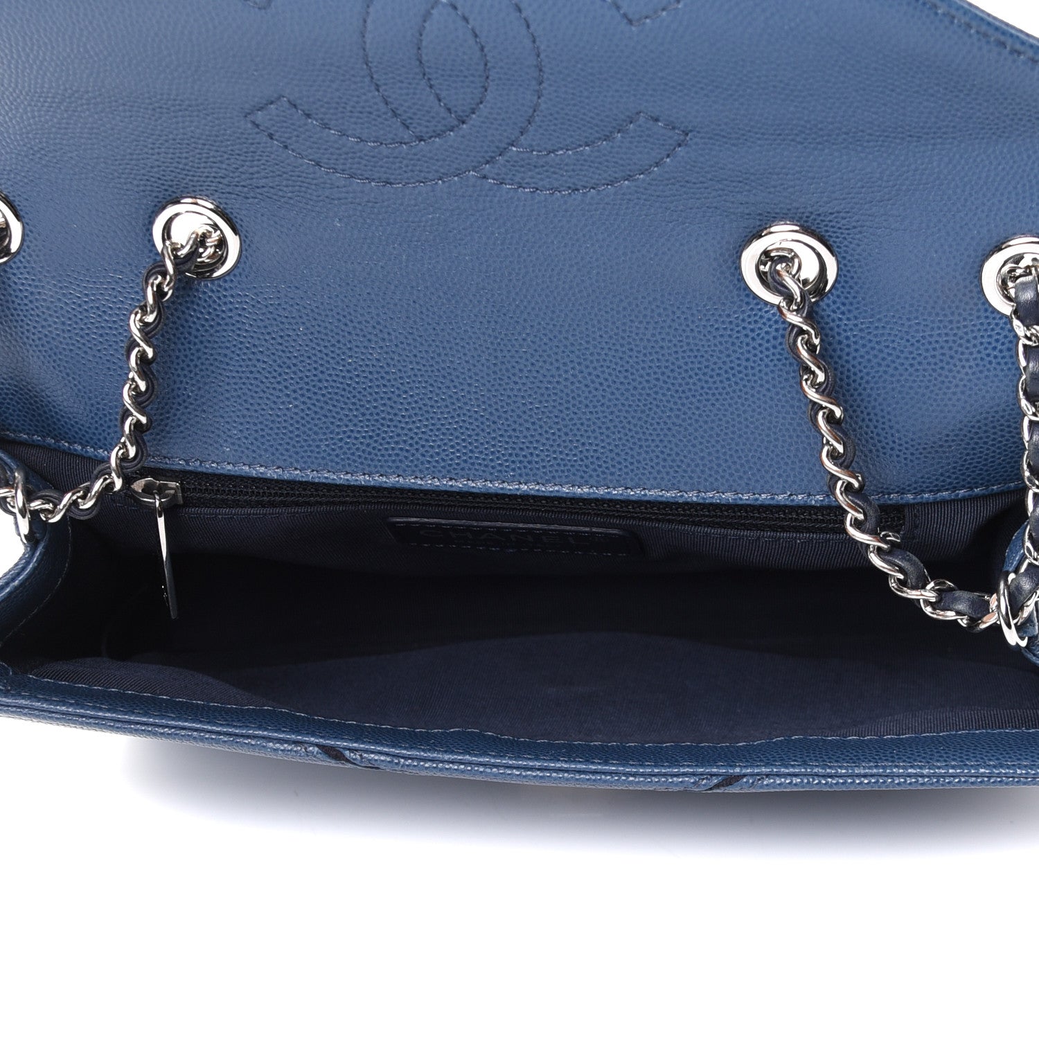 Chanel Caviar Macro Chevron Single Flap Blue 4 of 9