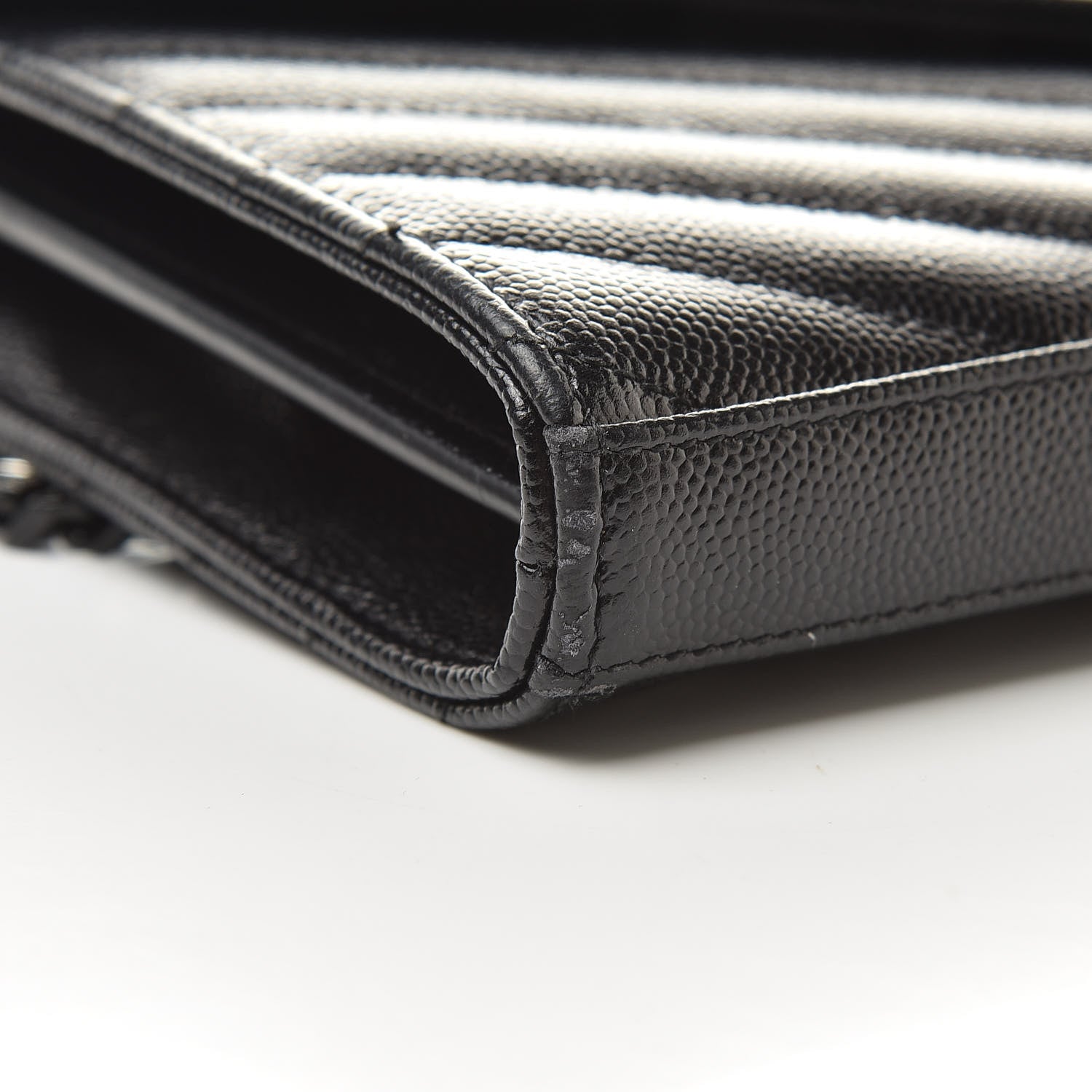 Saint Laurent Grain De Poudre Matelasse Chevron Monogram Chain Wallet Black 8 of 12
