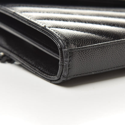 Saint Laurent Grain De Poudre Matelasse Chevron Monogram Chain Wallet Black 8 of 12