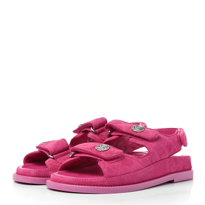Chanel Suede Calfskin Velcro Dad Sandals 37 Pink 3 of 9